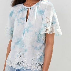 Anthropologie Embroidered Tie-Dye Blouse